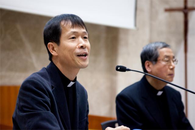 Fr Denis Kim SJ (left) and Msgr John the Baptist Shim Sang Tae